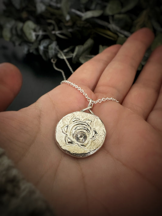 Sacral Chakra Pendant Necklace - Rustic Sand Casted Solid Sterling Silver