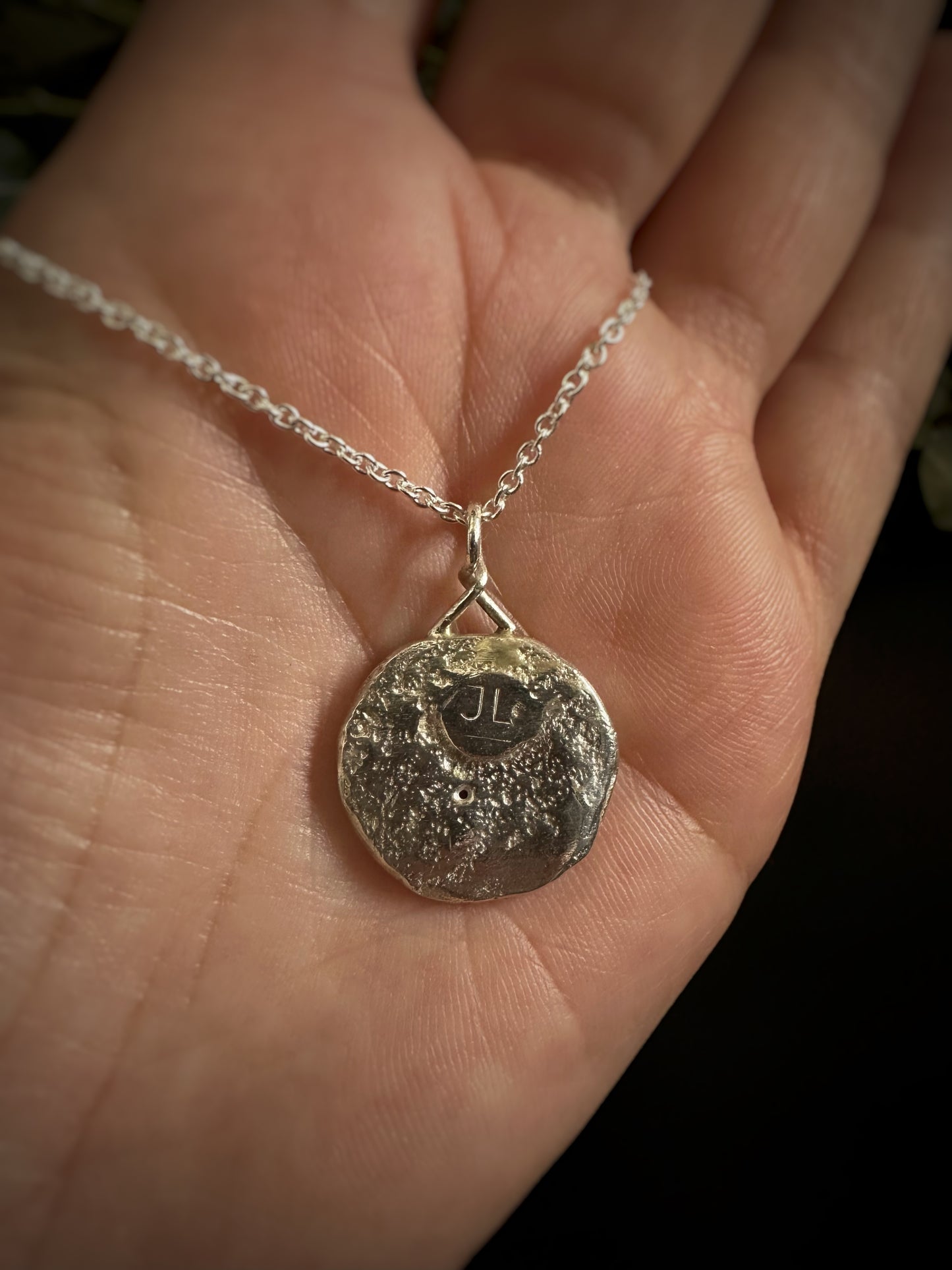 Sacral Chakra Pendant Necklace - Rustic Sand Casted Solid Sterling Silver