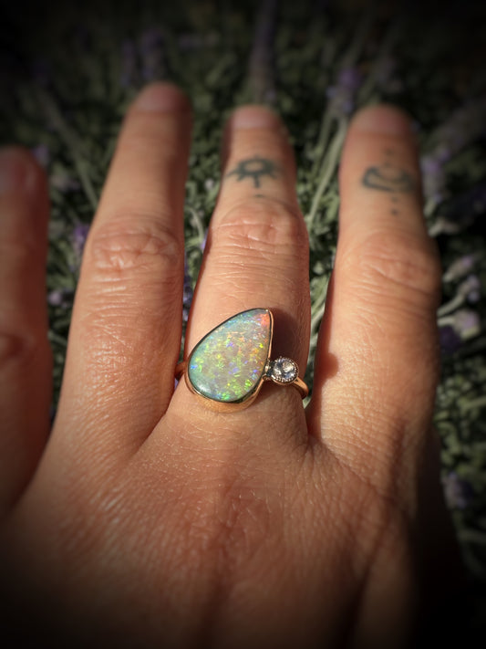 Guided by the Light ~ 9ct Gold Opal + Iolite Ring