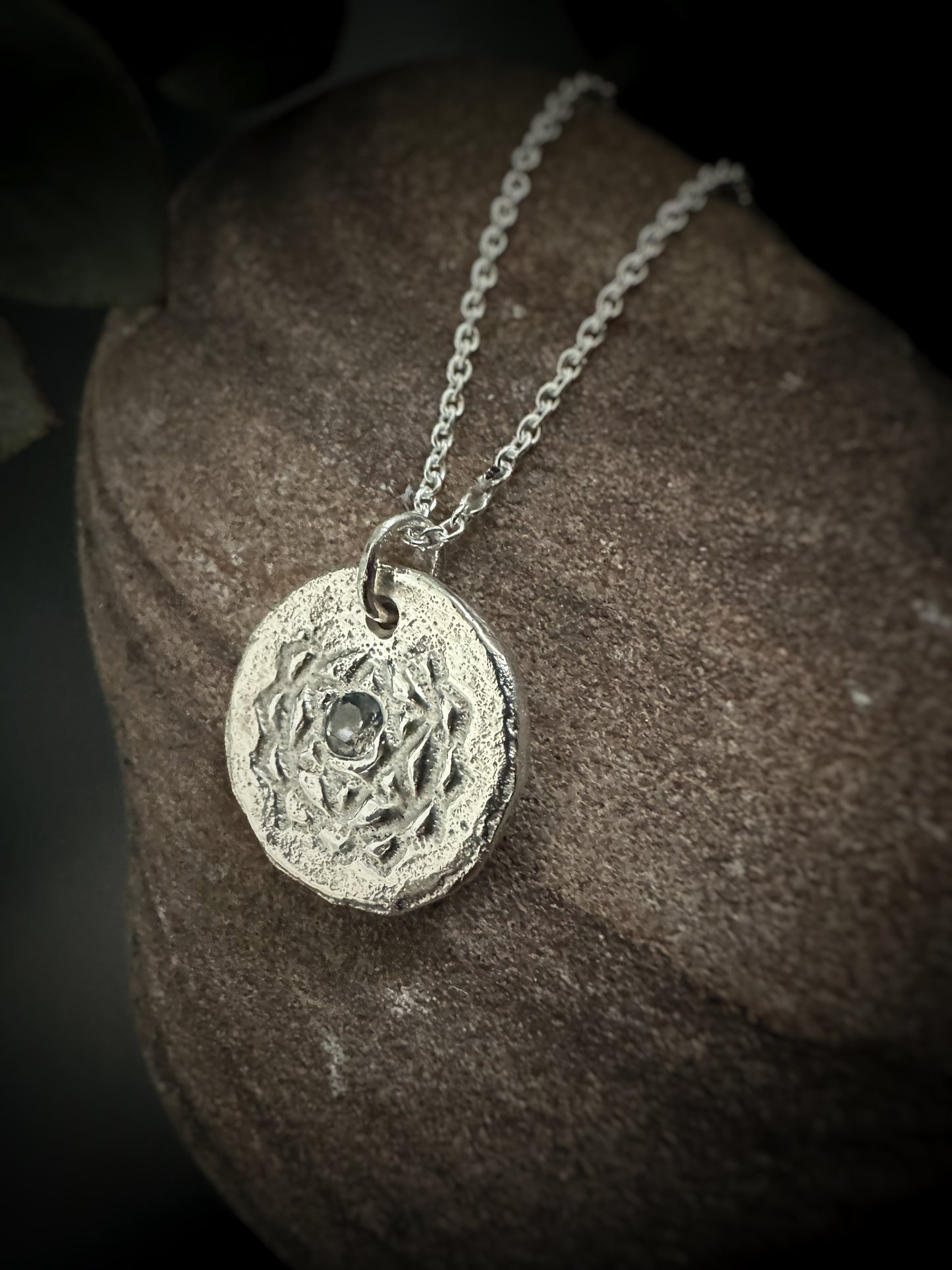 Heart Chakra Pendant Necklace - Rustic Sand Casted Solid Sterling Silver
