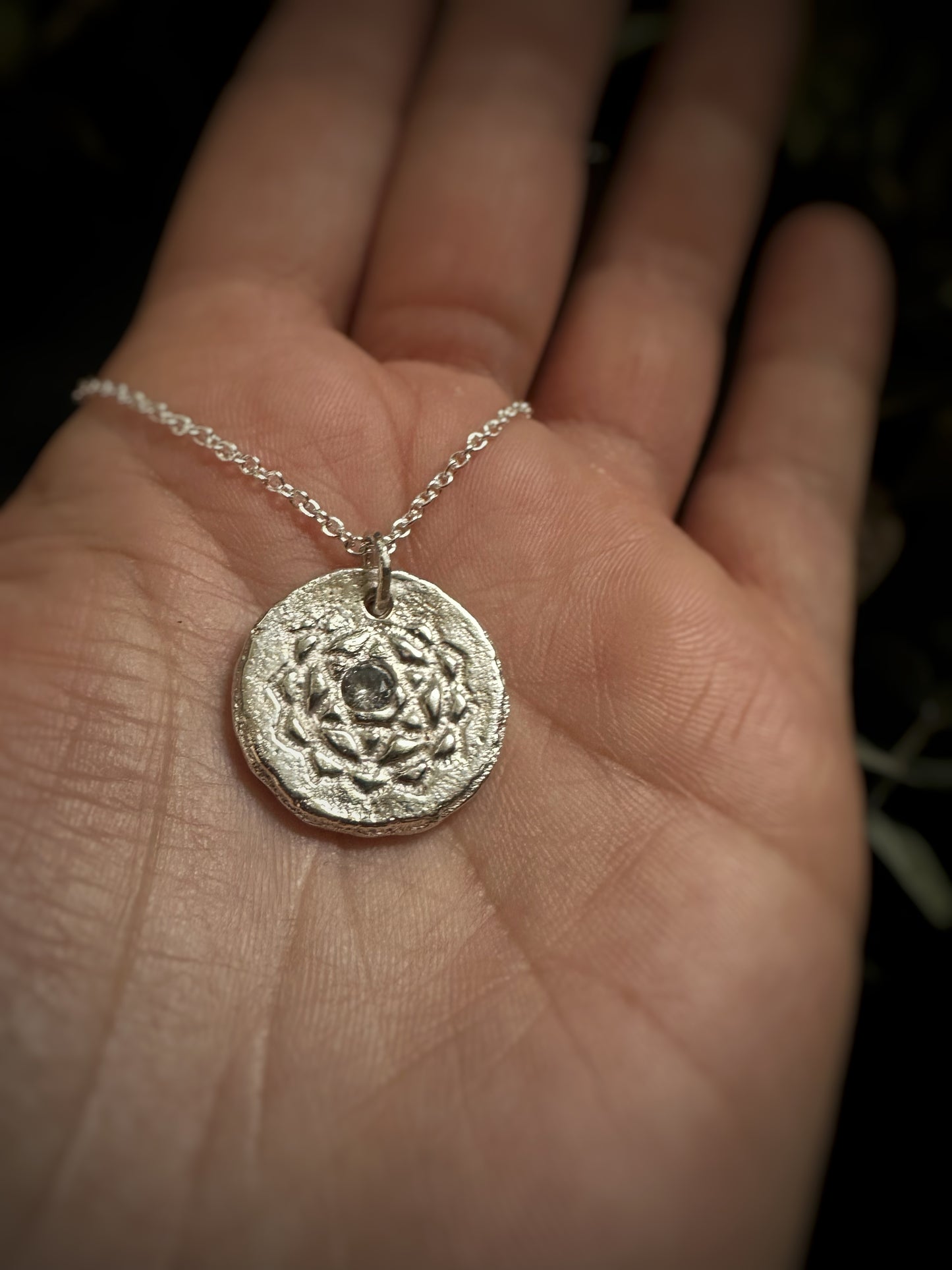 Heart Chakra Pendant Necklace - Rustic Sand Casted Solid Sterling Silver
