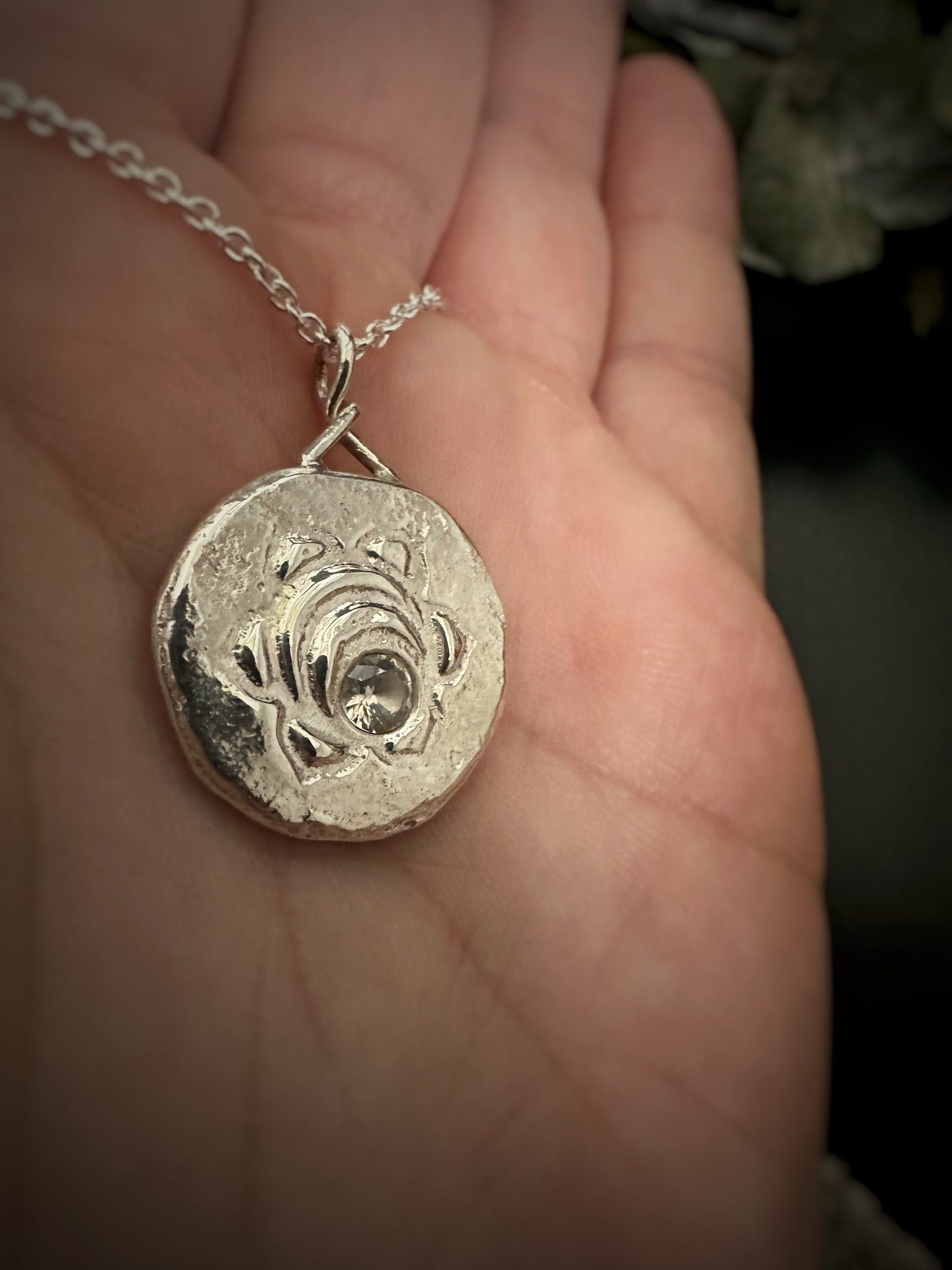 Sacral Chakra Pendant Necklace - Rustic Sand Casted Solid Sterling Silver