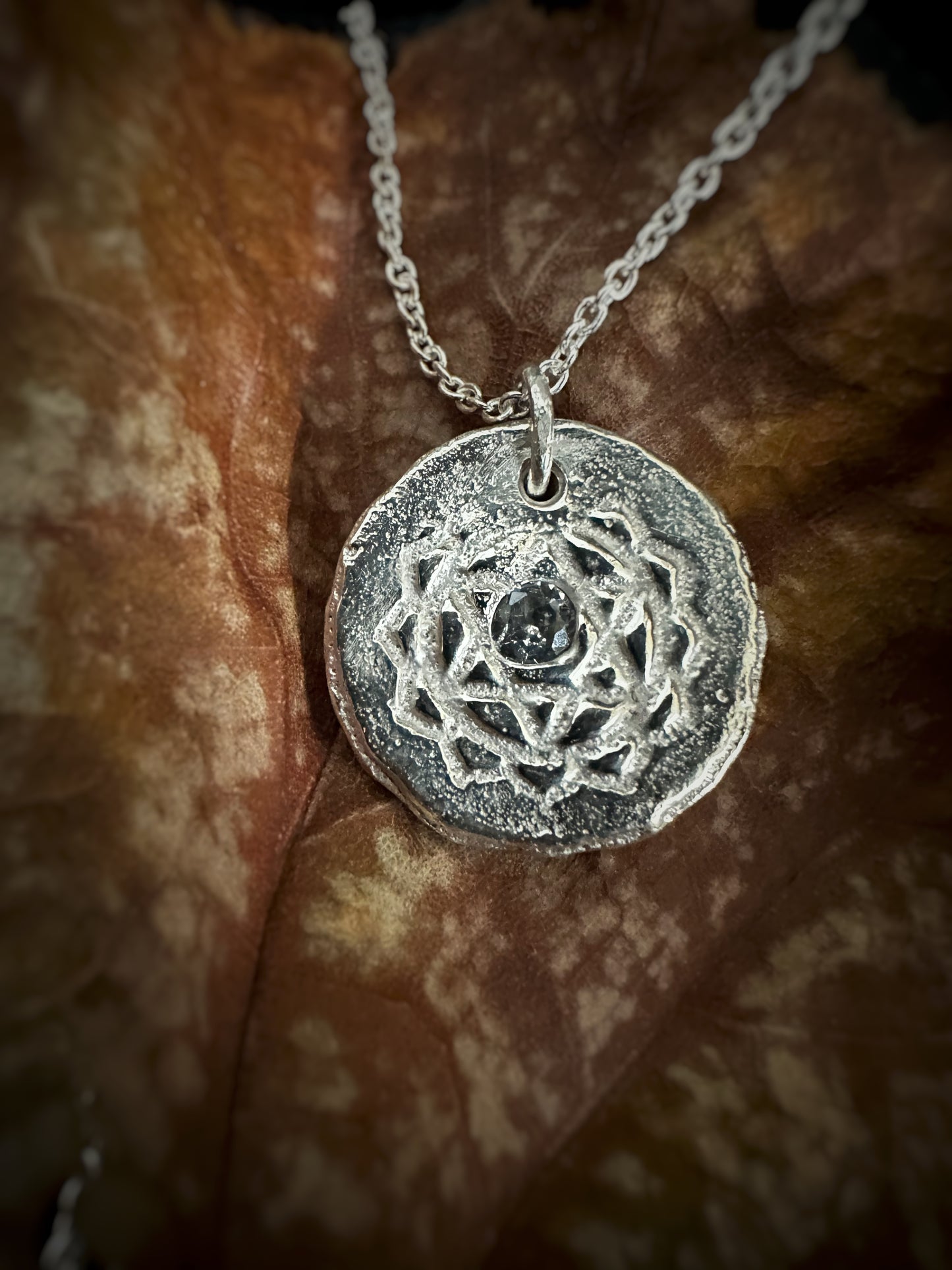 Heart Chakra Pendant Necklace - Rustic Sand Casted Solid Sterling Silver