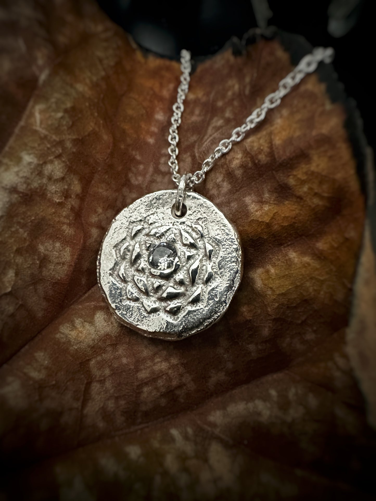 Heart Chakra Pendant Necklace - Rustic Sand Casted Solid Sterling Silver