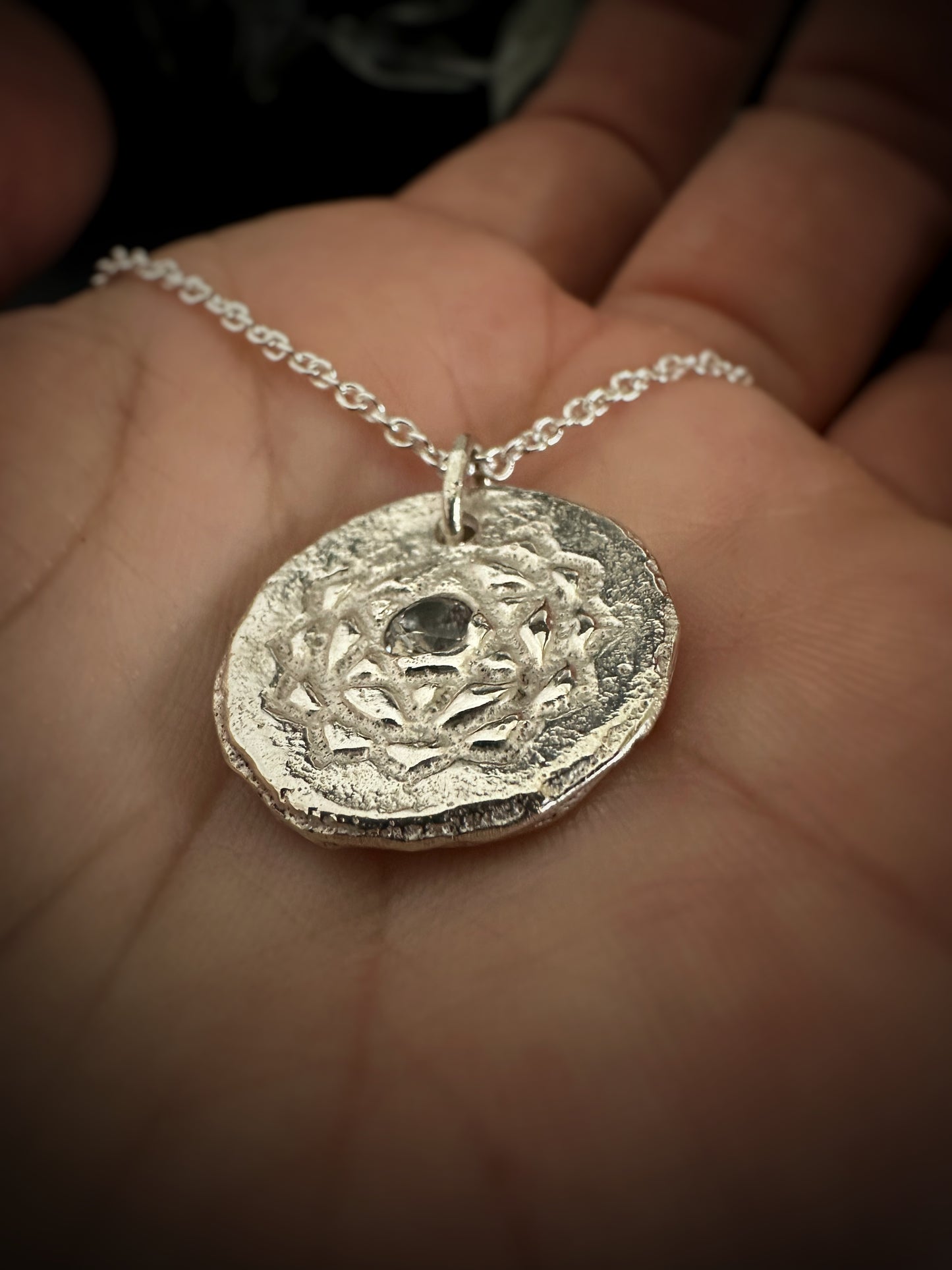 Heart Chakra Pendant Necklace - Rustic Sand Casted Solid Sterling Silver
