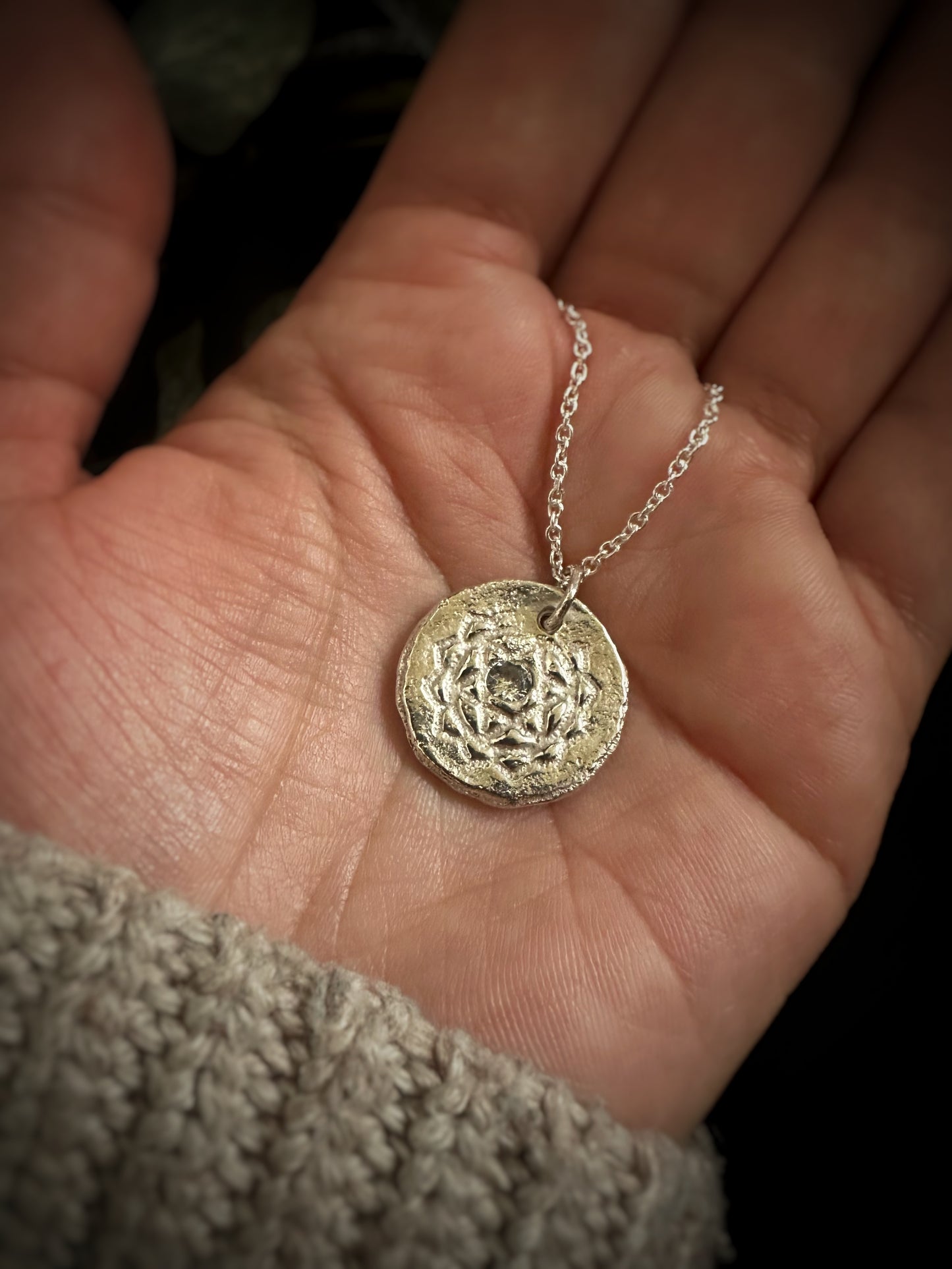 Heart Chakra Pendant Necklace - Rustic Sand Casted Solid Sterling Silver