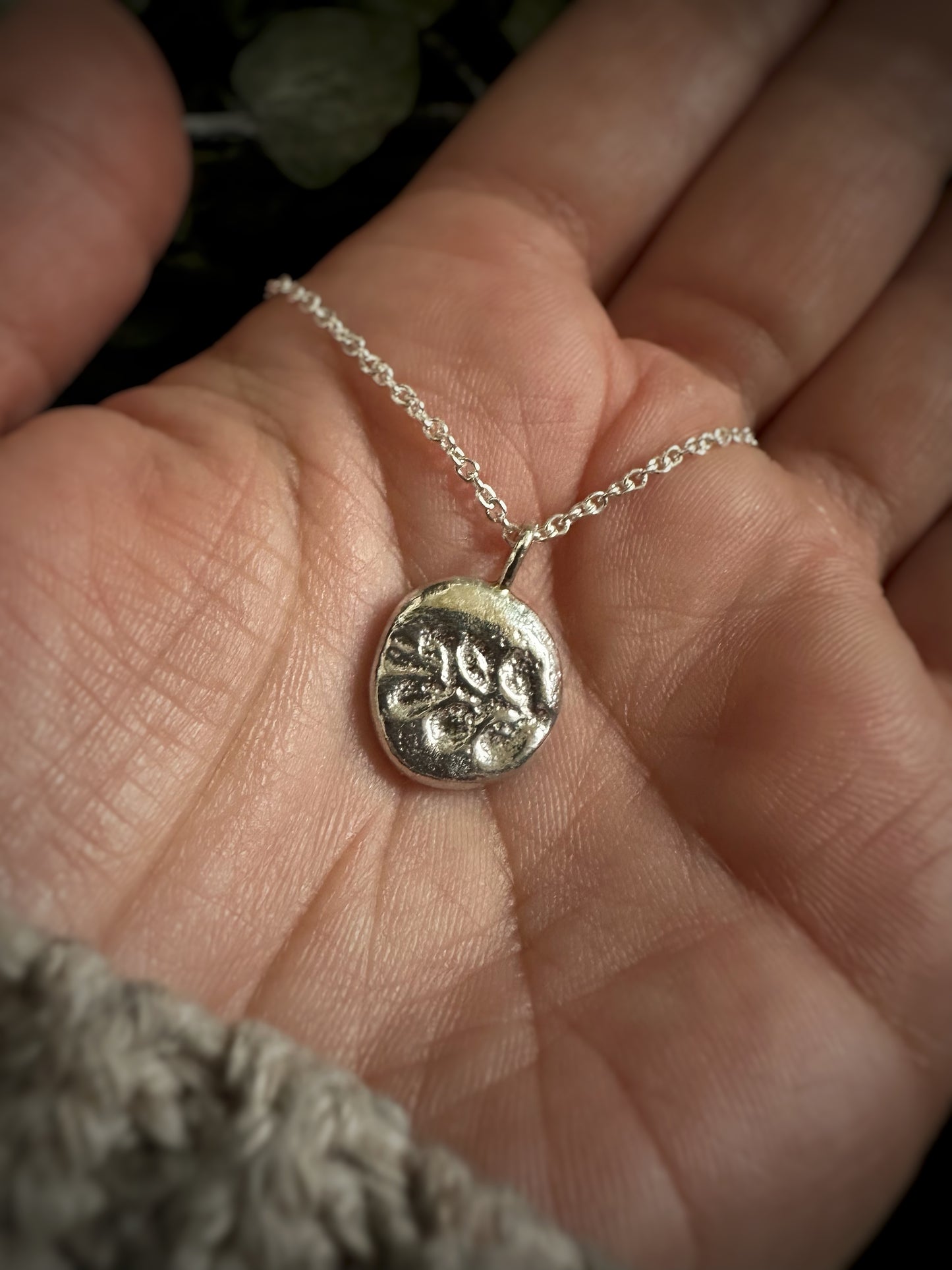 Leaf Pendant Necklace - Rustic Sand Casted Solid Sterling Silver