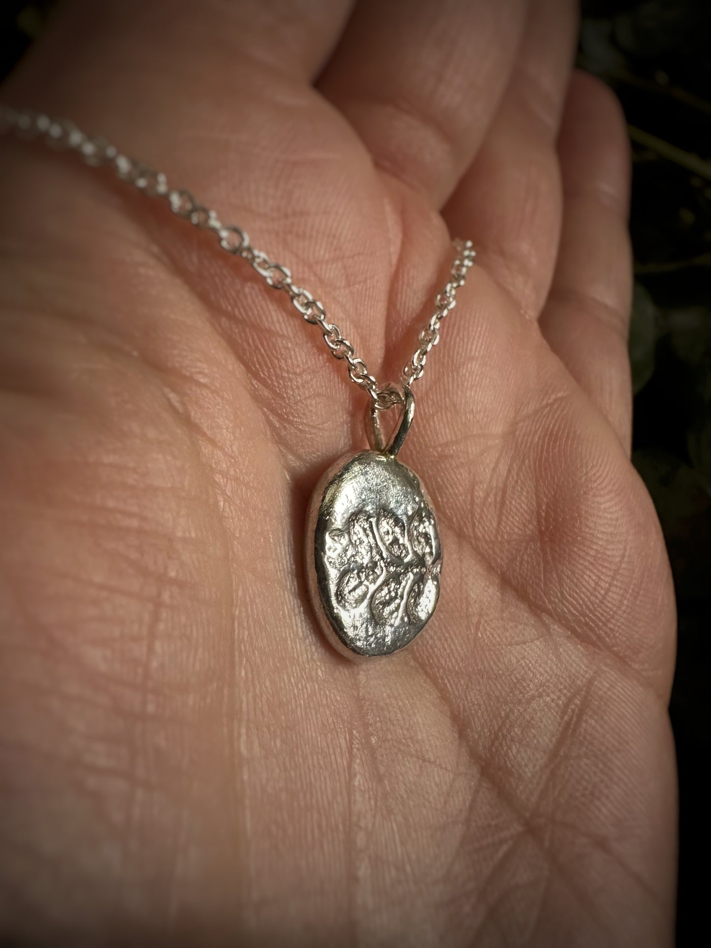 Leaf Pendant Necklace - Rustic Sand Casted Solid Sterling Silver