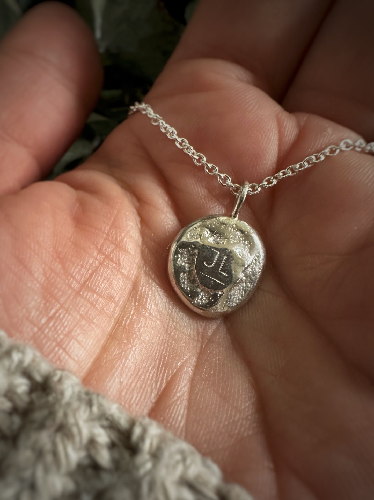 Leaf Pendant Necklace - Rustic Sand Casted Solid Sterling Silver