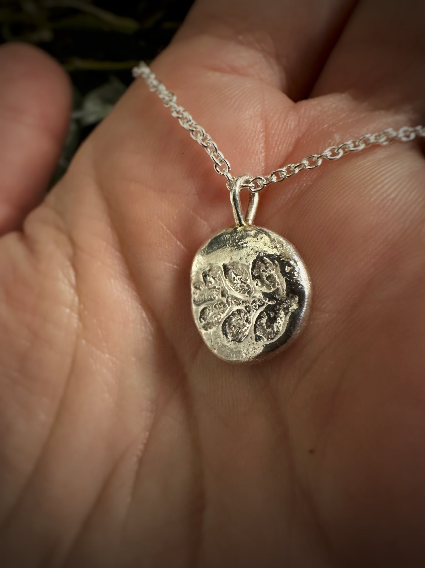 Leaf Pendant Necklace - Rustic Sand Casted Solid Sterling Silver