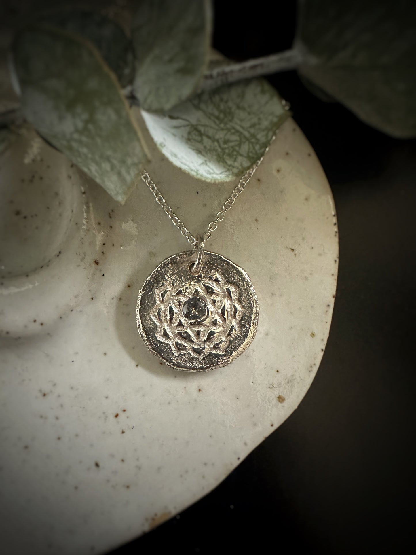 Heart Chakra Pendant Necklace - Rustic Sand Casted Solid Sterling Silver