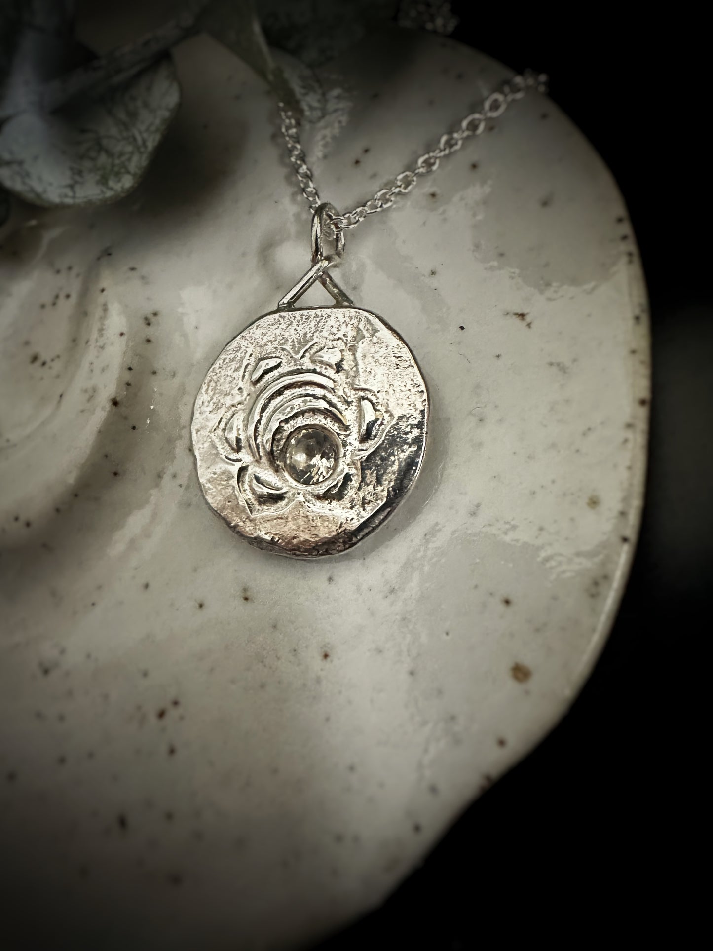 Sacral Chakra Pendant Necklace - Rustic Sand Casted Solid Sterling Silver