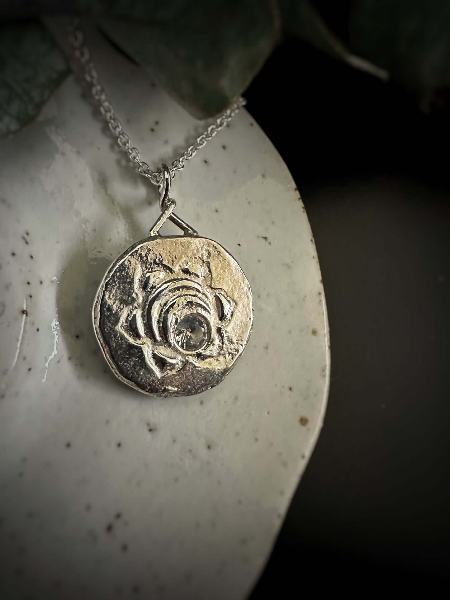Sacral Chakra Pendant Necklace - Rustic Sand Casted Solid Sterling Silver