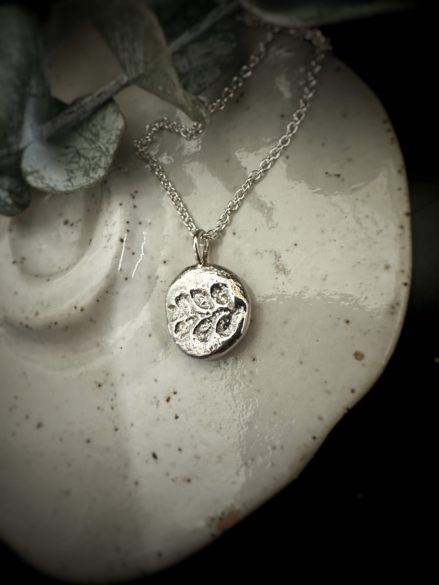 Leaf Pendant Necklace - Rustic Sand Casted Solid Sterling Silver