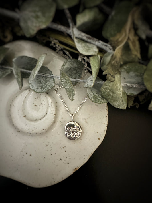 Leaf Pendant Necklace - Rustic Sand Casted Solid Sterling Silver