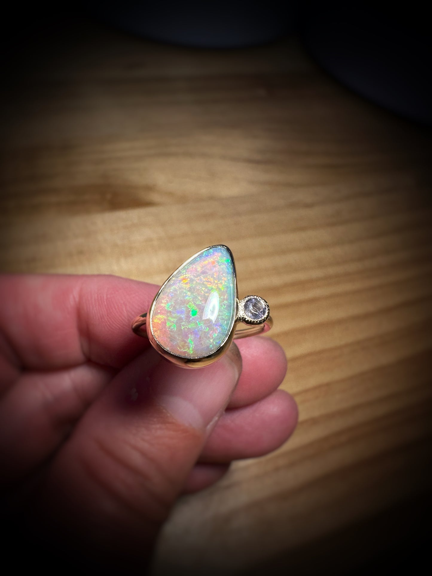 Guided by the Light ~ 9ct Gold Opal + Iolite Ring