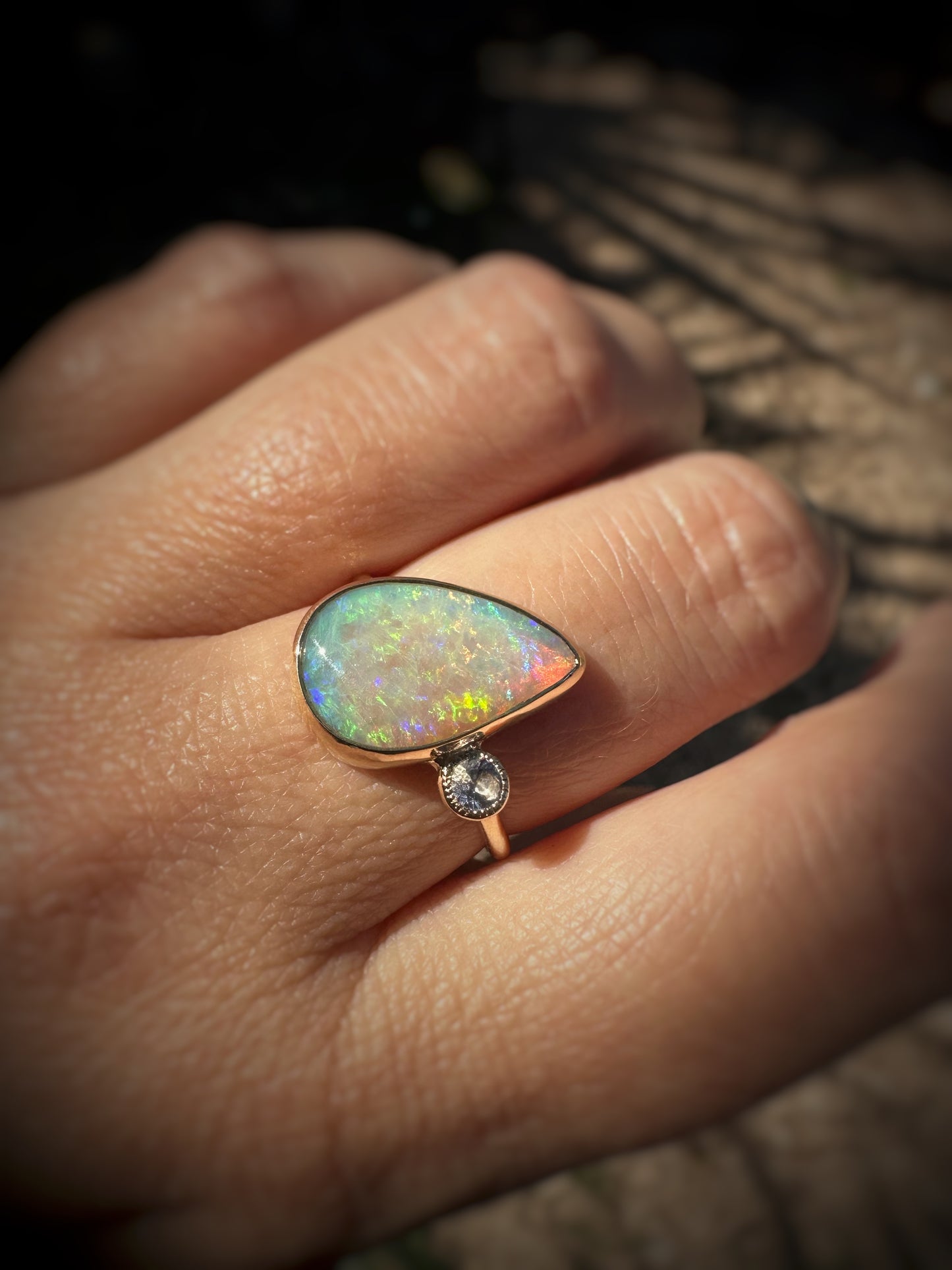 Guided by the Light ~ 9ct Gold Opal + Iolite Ring