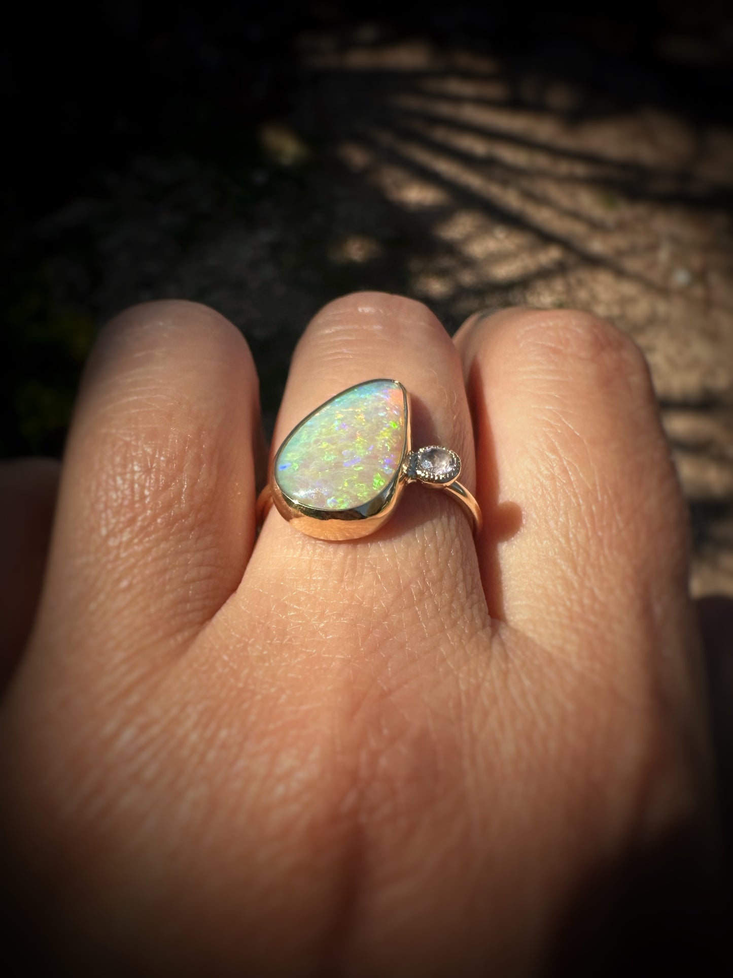 Guided by the Light ~ 9ct Gold Opal + Iolite Ring