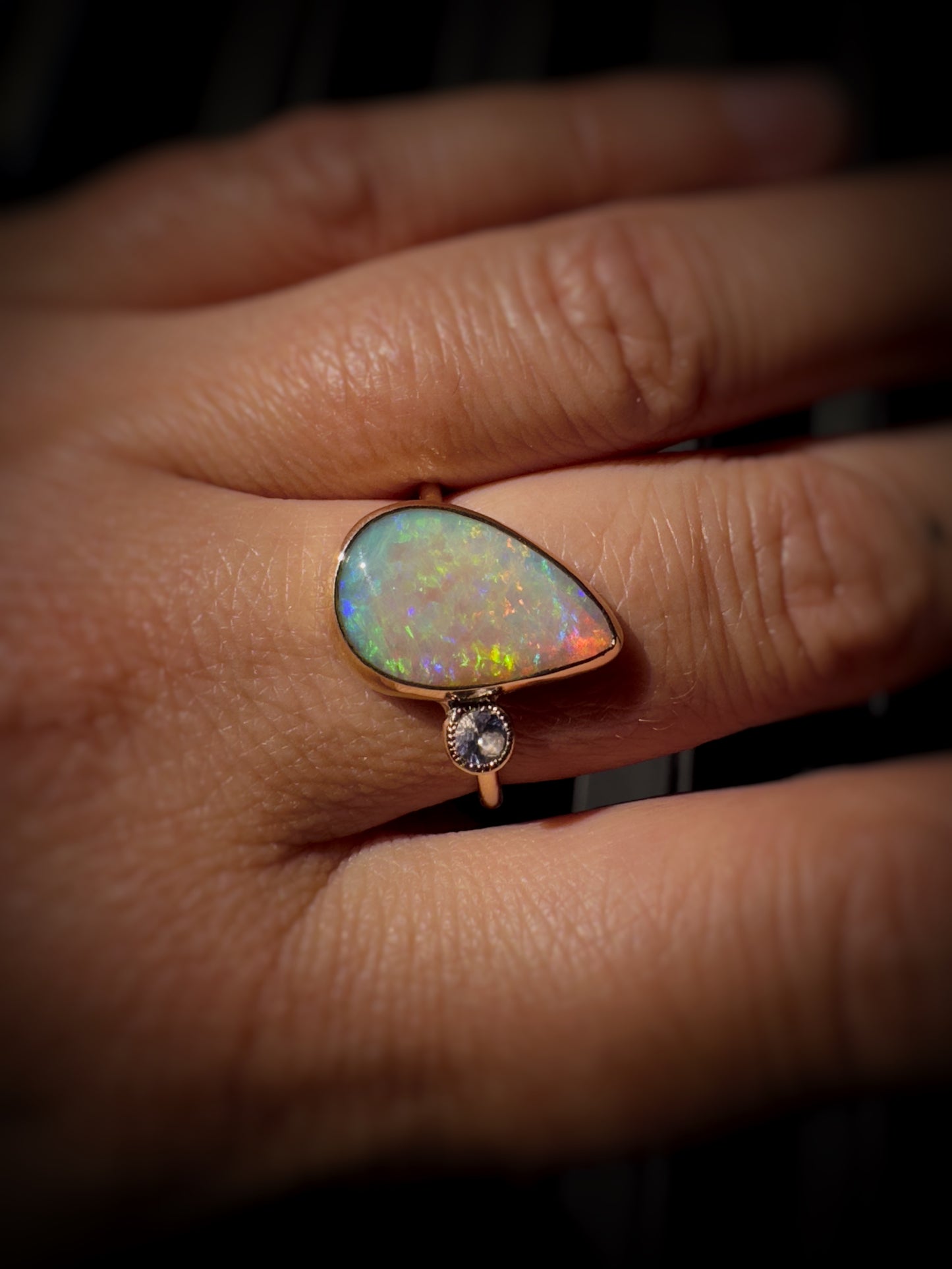 Guided by the Light ~ 9ct Gold Opal + Iolite Ring