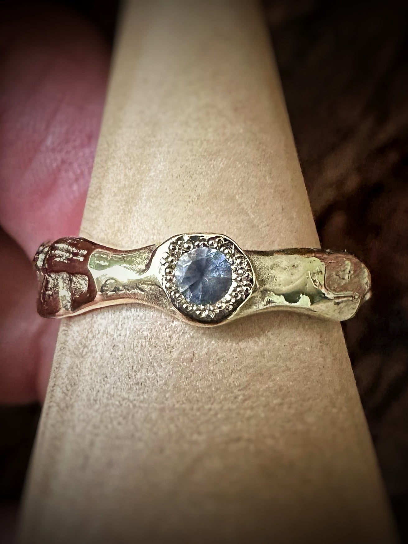 14K Gold Iolite Cuttlefish Textured Ring ~ Size 6
